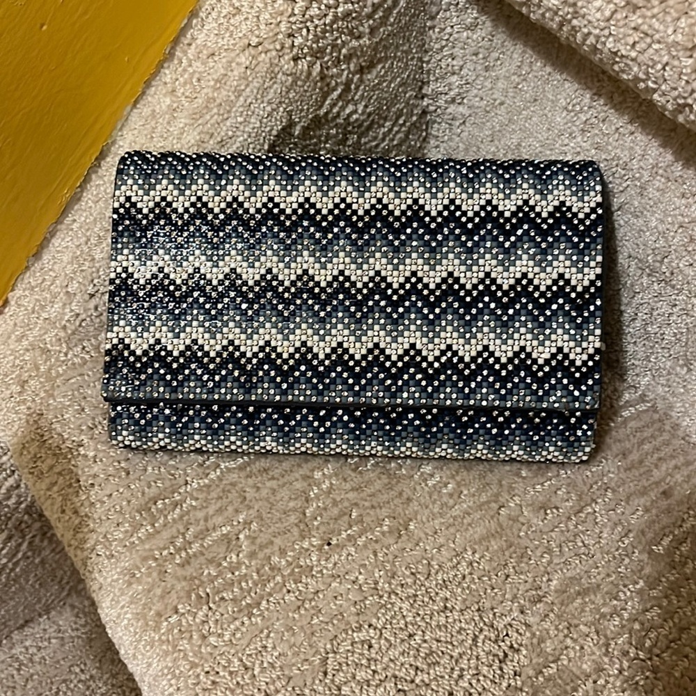 Nina blue chevron beaded evening bag NEW